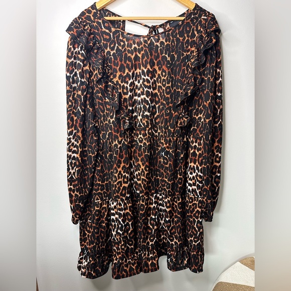 Asos Curve Women Frill Front Leopard Print Mini Dress, Black/Brown Combo size 24 - Picture 6 of 12